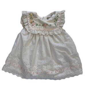 VTG B.T. Kids Girl's White Ruffle Eyelet Embroidered Floral Dress, 6-9 mos.